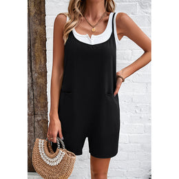 Black Shoulder Straps Cotton Playsuit