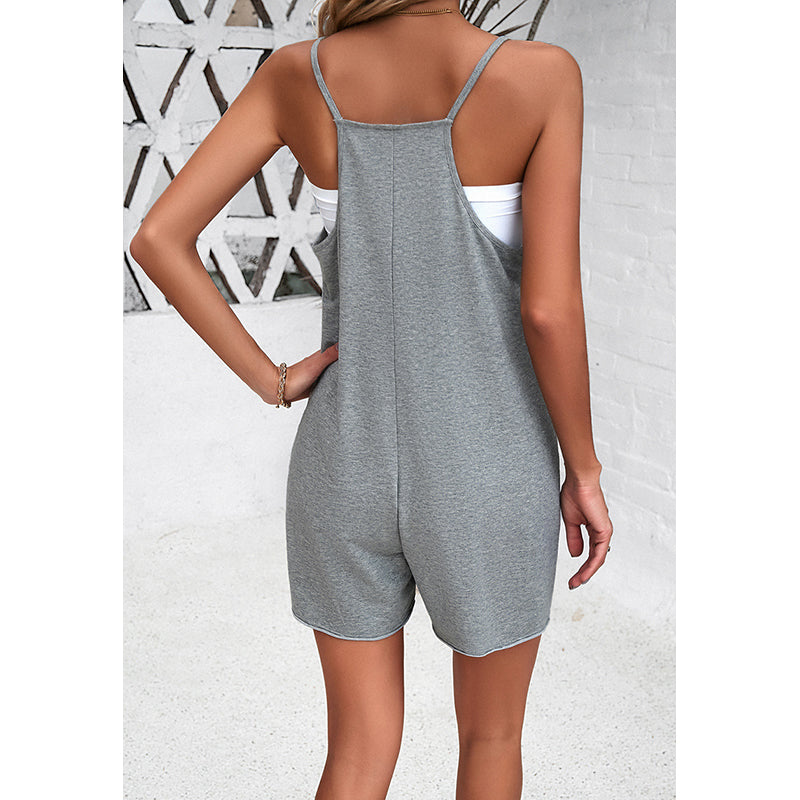 Grey Shoulder Straps Cotton Playsuit