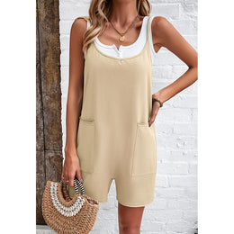 Beige Shoulder Straps Cotton Playsuit