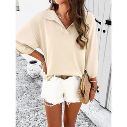 Shirt Collar Kimono Sleeve Top
