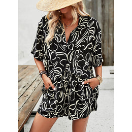Black Printed Shirt & Shorts Set