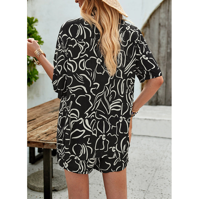 Black Printed Shirt & Shorts Set
