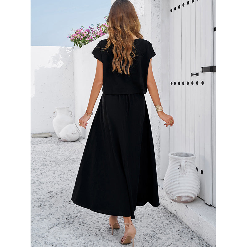 Black Boat Neck Top with Skirt