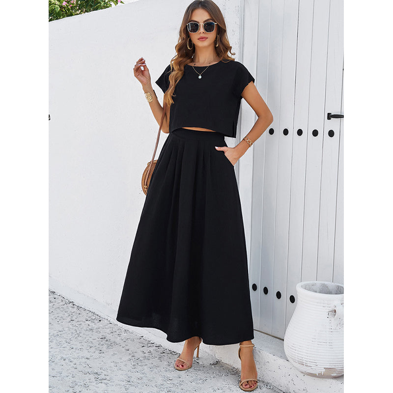 Black Boat Neck Top with Skirt