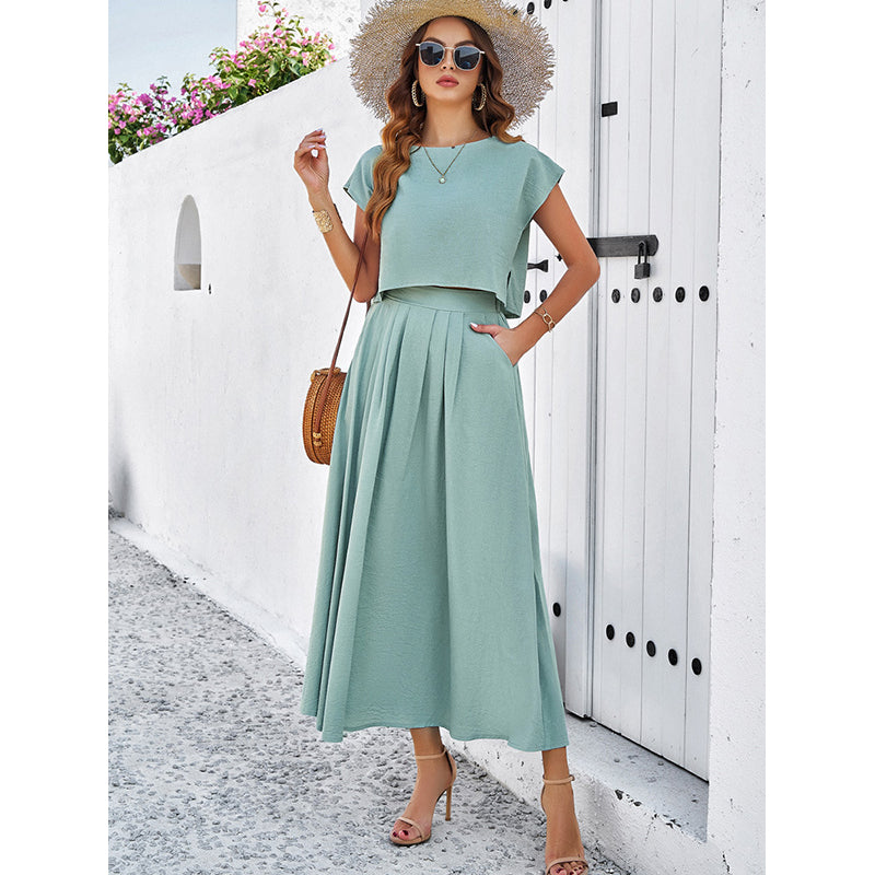 Green Boat Neck Co-Ords with Skirt