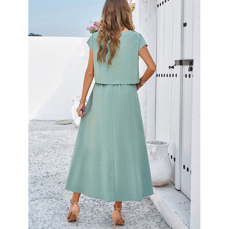 Green Boat Neck Co-Ords with Skirt