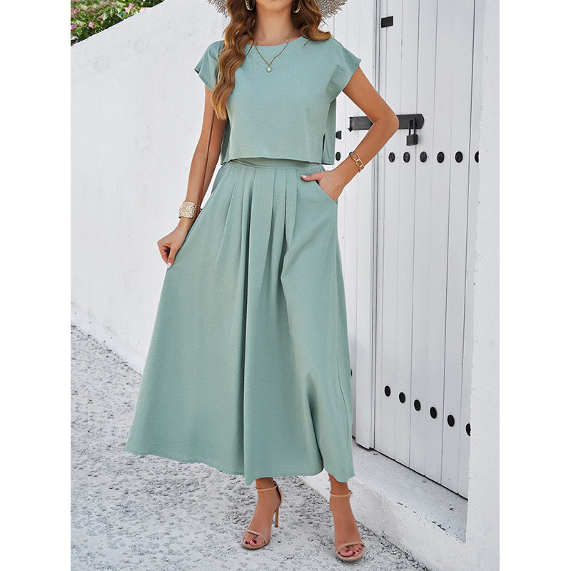 Green Boat Neck Co-Ords with Skirt