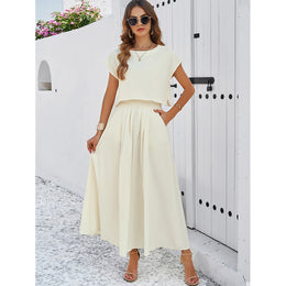 Beyond Borders Off White Boat Neck Top with Skirt