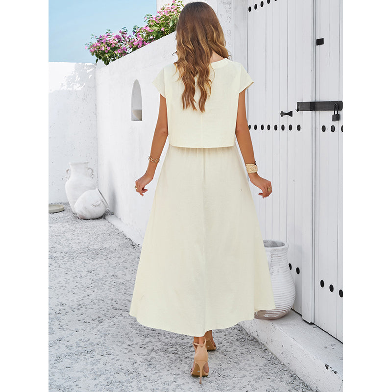 Beyond Borders Off White Boat Neck Top with Skirt