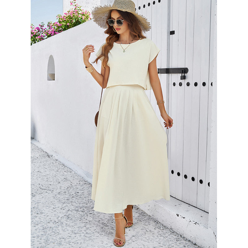 Beyond Borders Off White Boat Neck Top with Skirt