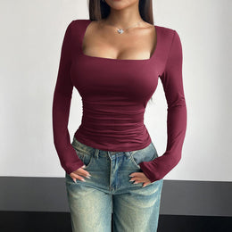 Maroon Square Neck Top