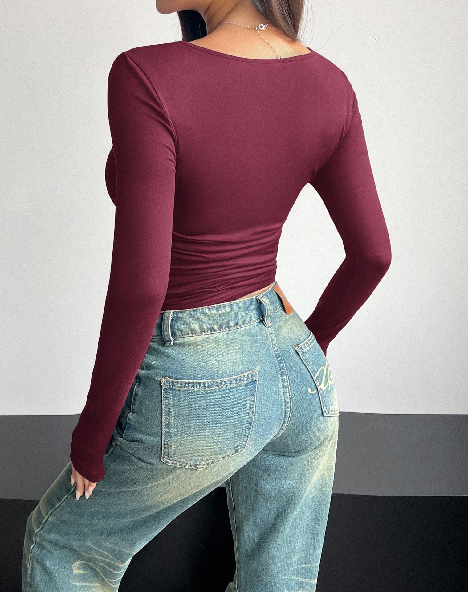 Maroon Square Neck Top