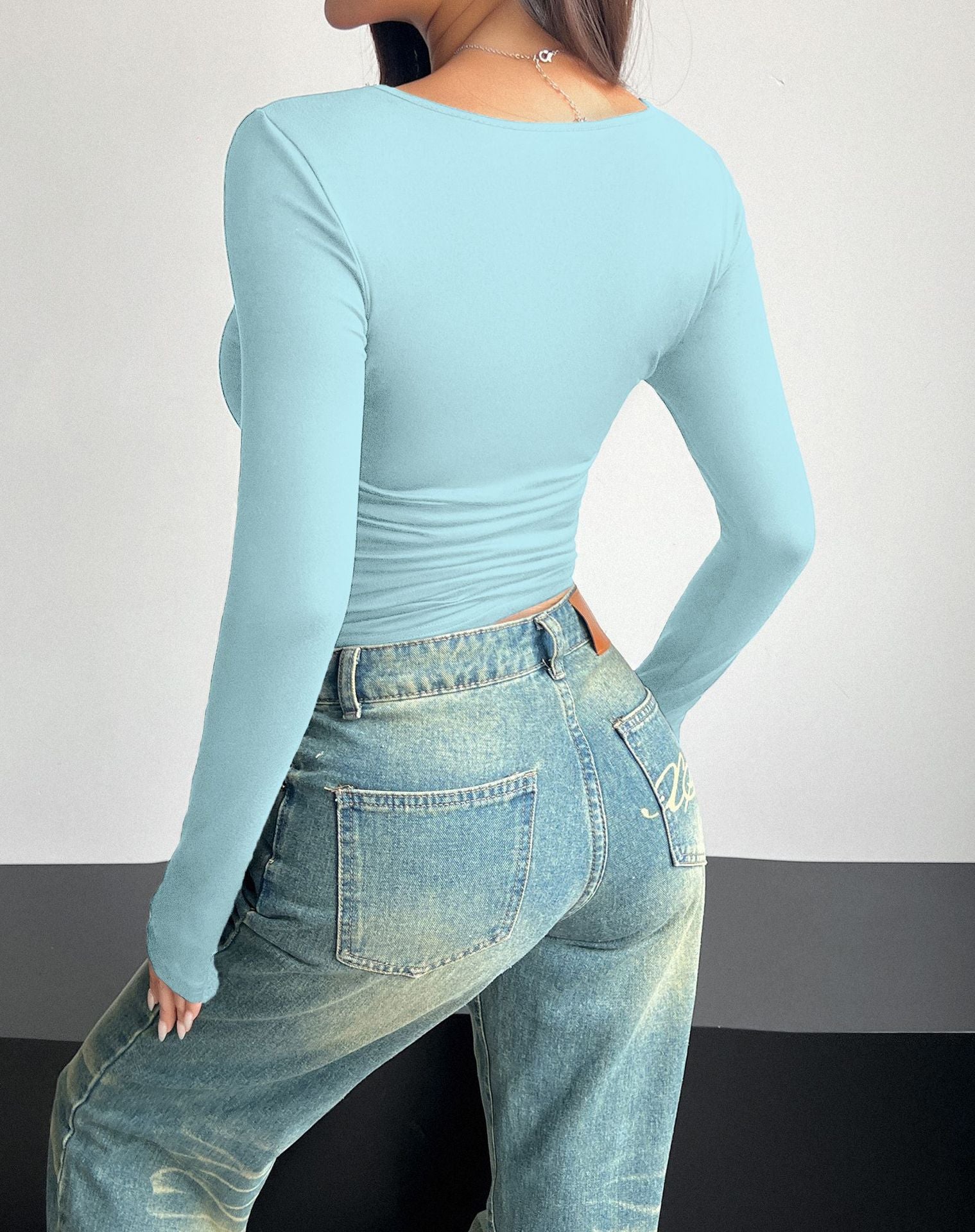Square Neck Long Sleeve Top
