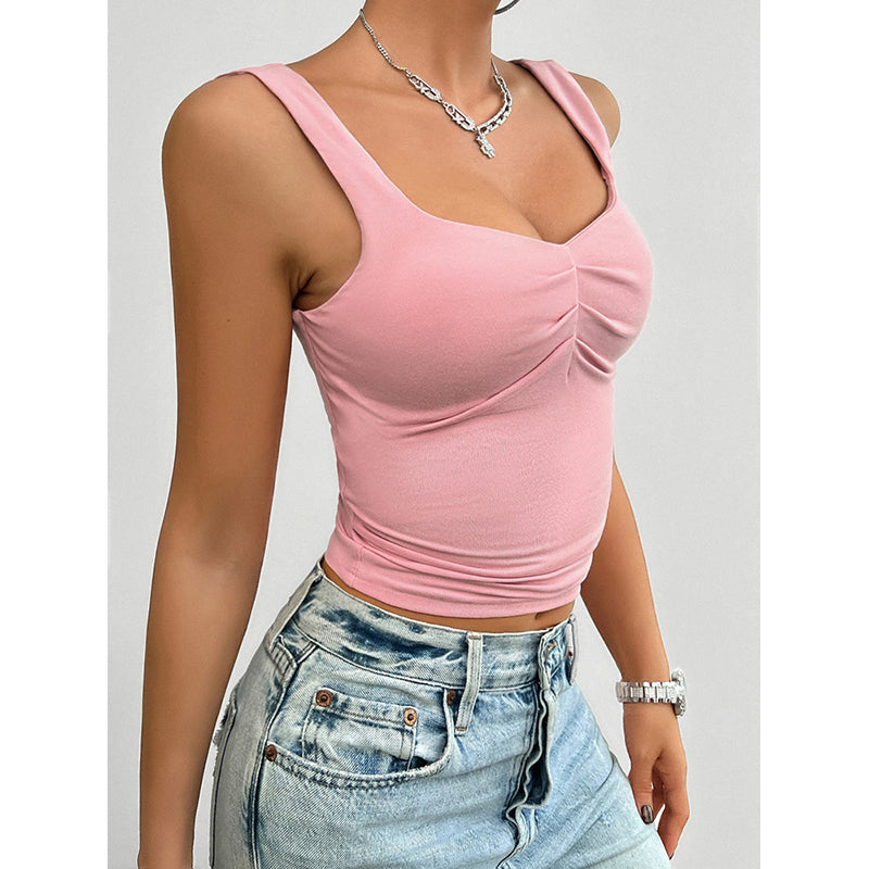 Pink Sweetheart Neck Tank Crop Top