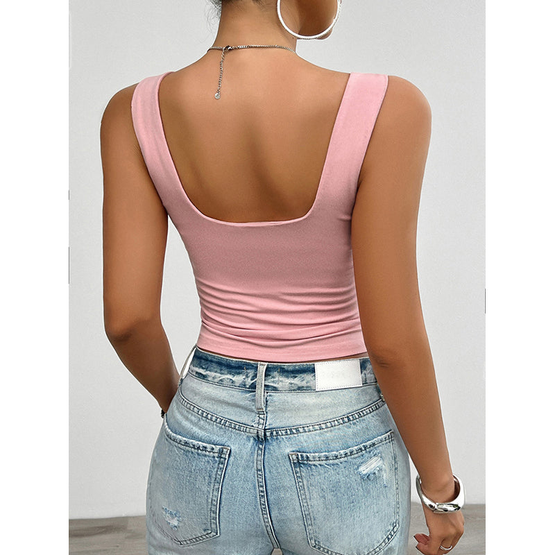 Pink Sweetheart Neck Tank Crop Top