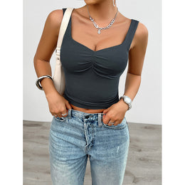 Grey Shoulder Strap Sweetheart Neck Top