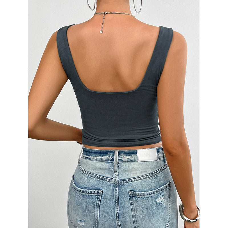 Grey Shoulder Strap Sweetheart Neck Top