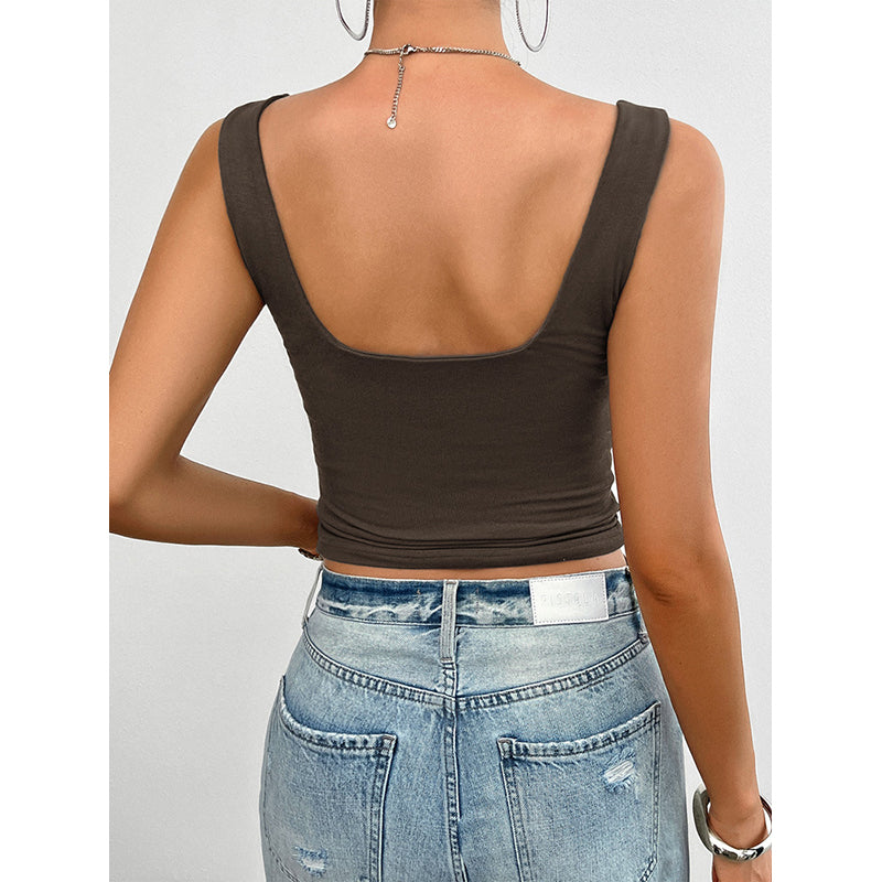 Brown Sweetheart Neck Crop Top