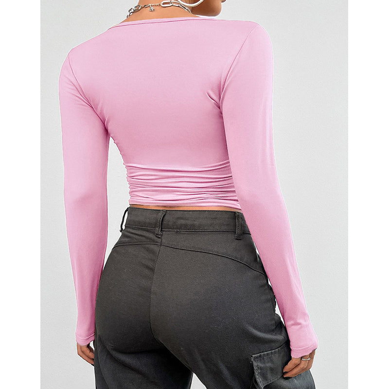 Scoop Neck Long Sleeves Fitted Crop Top
