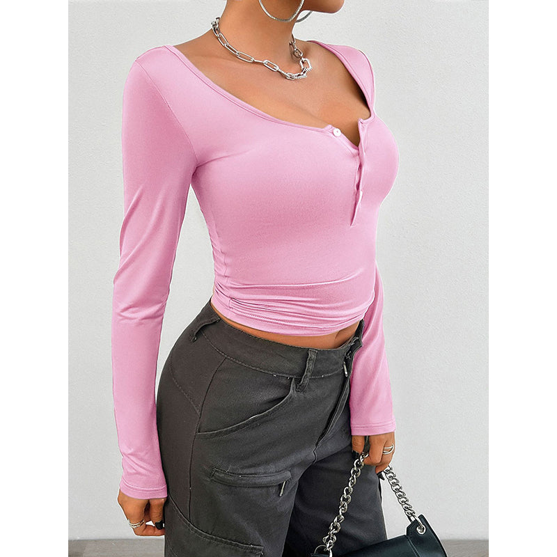 Scoop Neck Long Sleeves Fitted Crop Top