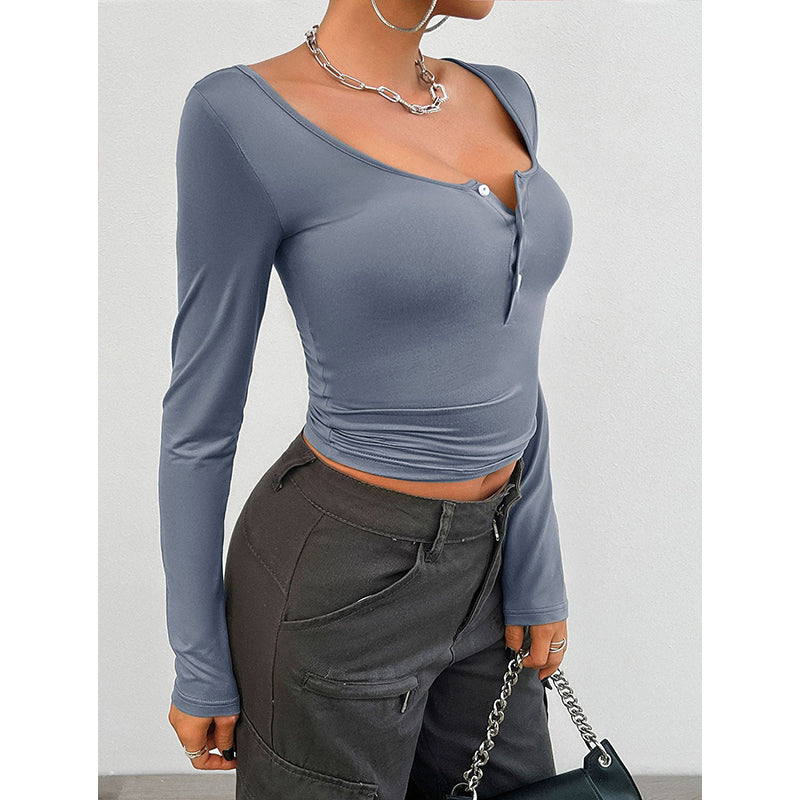 Scoop Neck Long Sleeves Fitted Crop Top