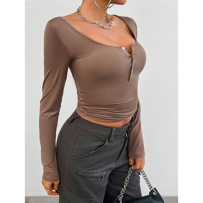 Scoop Neck Long Sleeves Fitted Crop Top