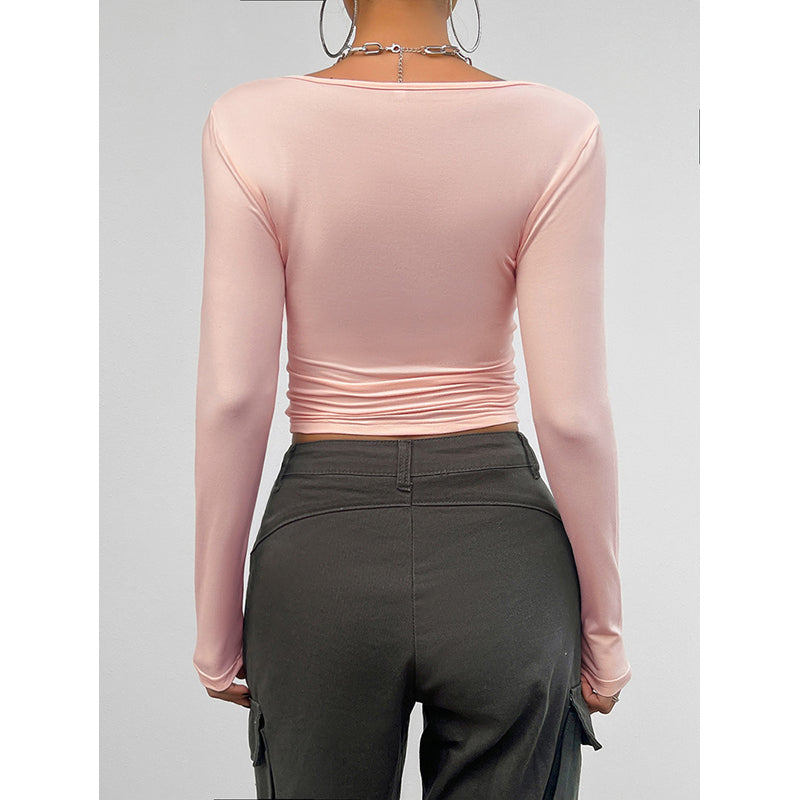 Women Solid Square Neck Long Sleeves Tank Top