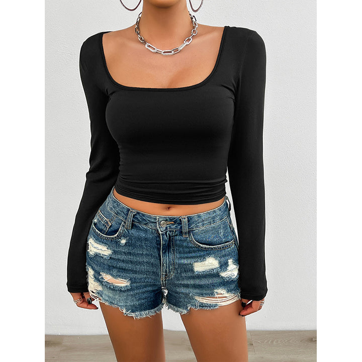 Women Solid Scoop Neck Long Sleeves Tank Top