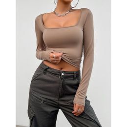 Brown Square Neck Crop Top