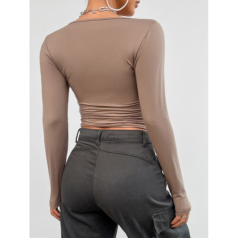 Brown Square Neck Crop Top