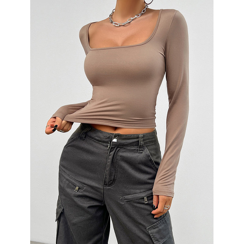 Brown Square Neck Crop Top