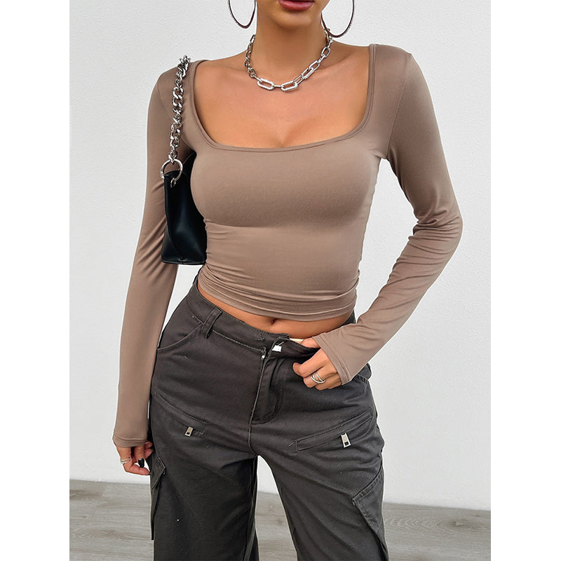 Brown Square Neck Crop Top