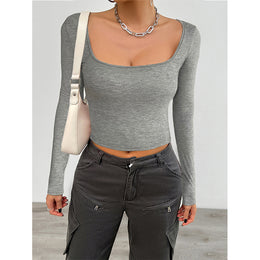 Women Solid Scoop Neck Long Sleeves Tank Top