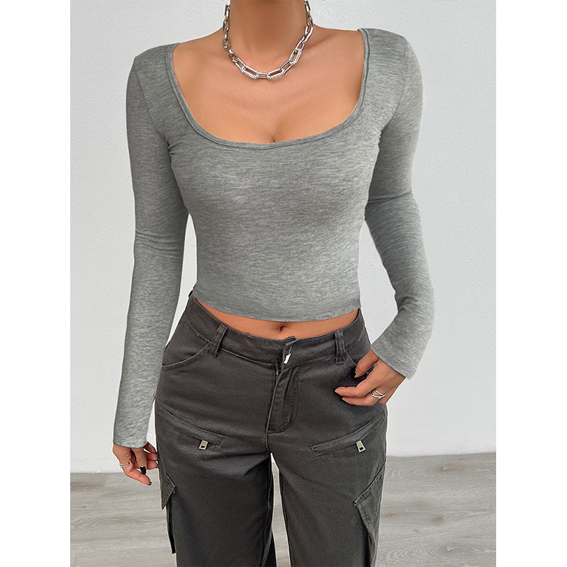 Women Solid Scoop Neck Long Sleeves Tank Top