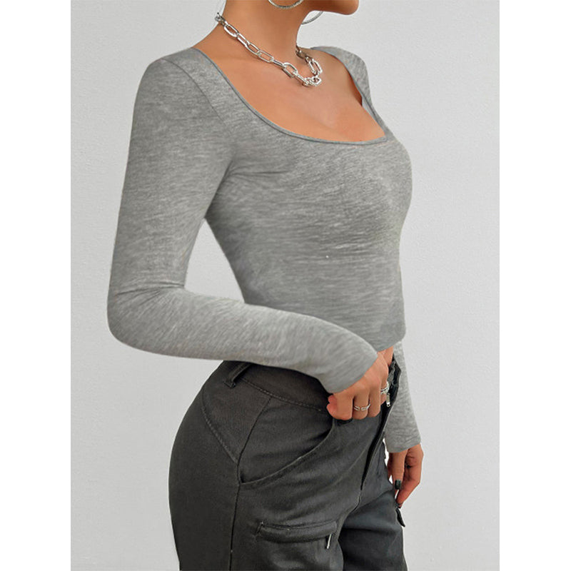 Women Solid Scoop Neck Long Sleeves Tank Top