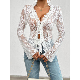 Women Crochet Tie-Up Neck Top