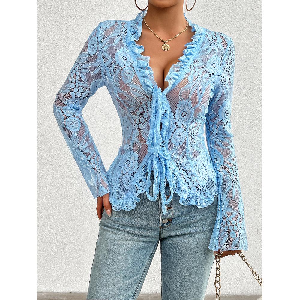 Women Crochet V-Neck Top