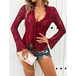 Women Crochet V-Neck Top
