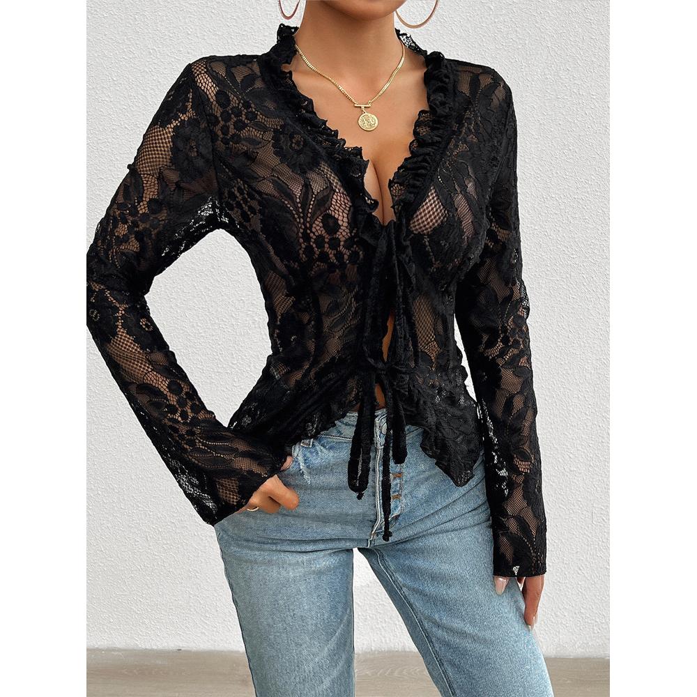 Women Crochet V-Neck Top