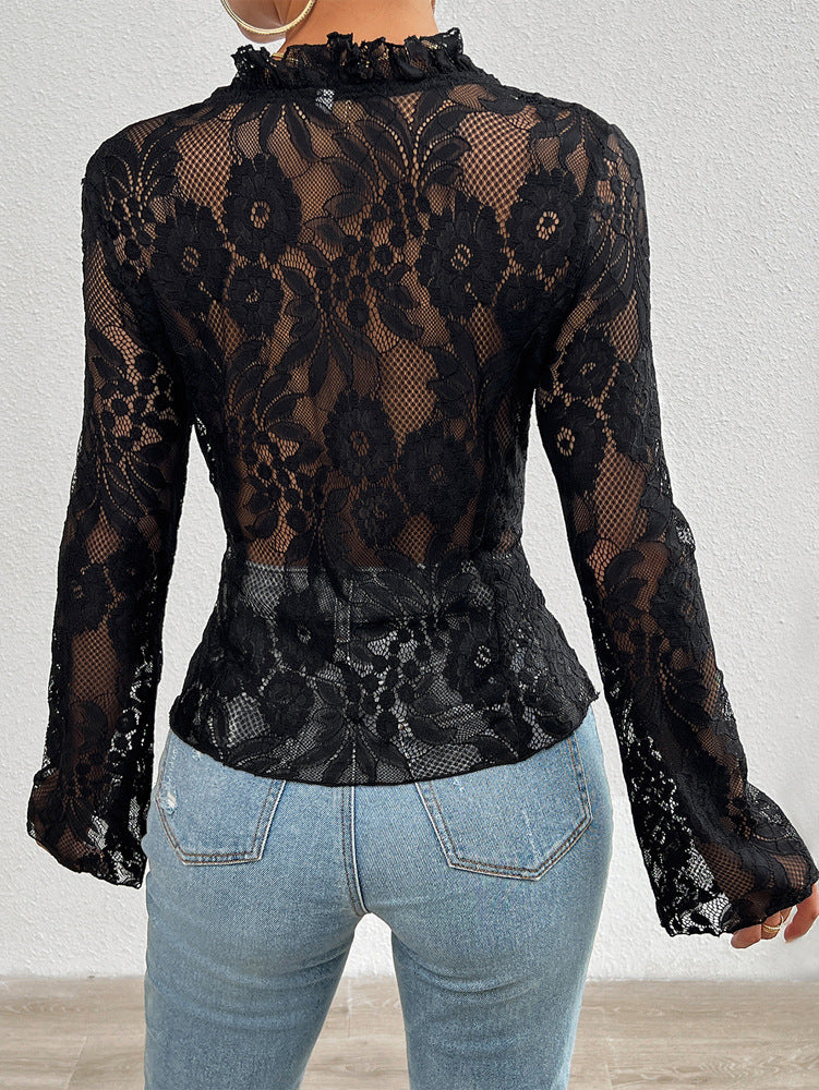 Women Crochet V-Neck Top