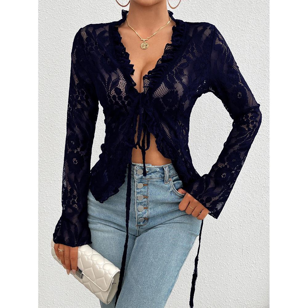 Women Crochet V-Neck Top