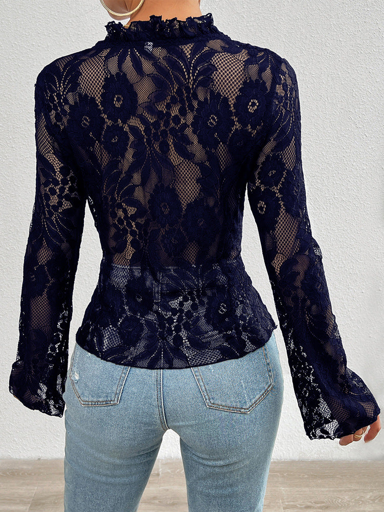 Women Crochet V-Neck Top