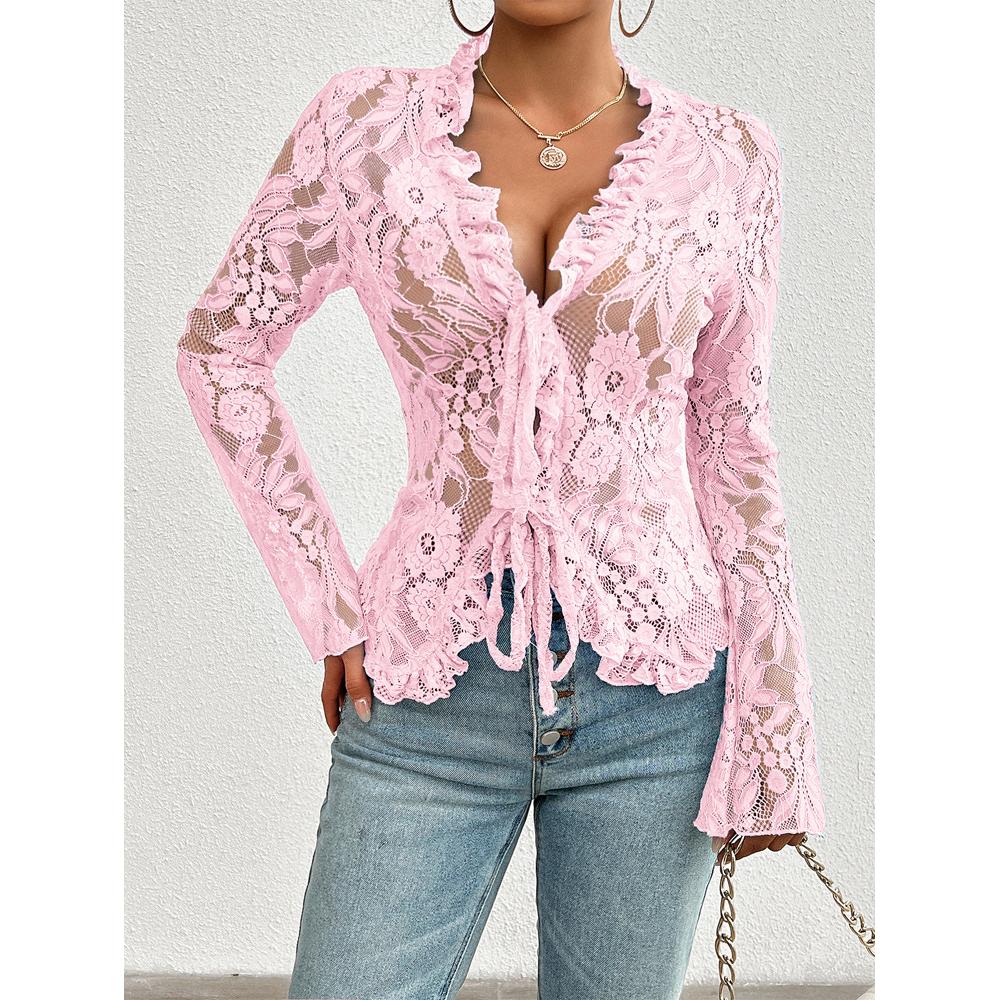 Women Crochet V-Neck Top