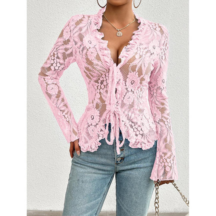 Women Crochet V-Neck Top