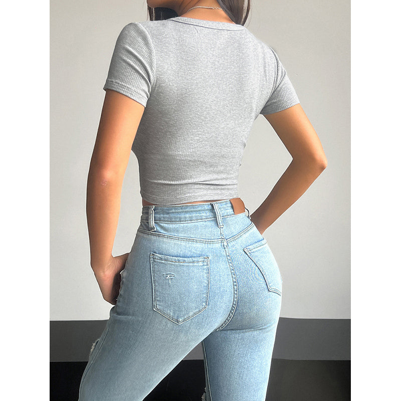 Grey Scoop Neck Crop Top