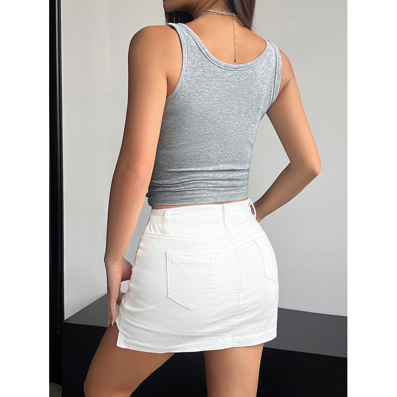Women Solid Scoop Neck Sleeveless Tank Top