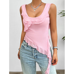 Scoop Neck Sleeveless Gathered or Pleated Top