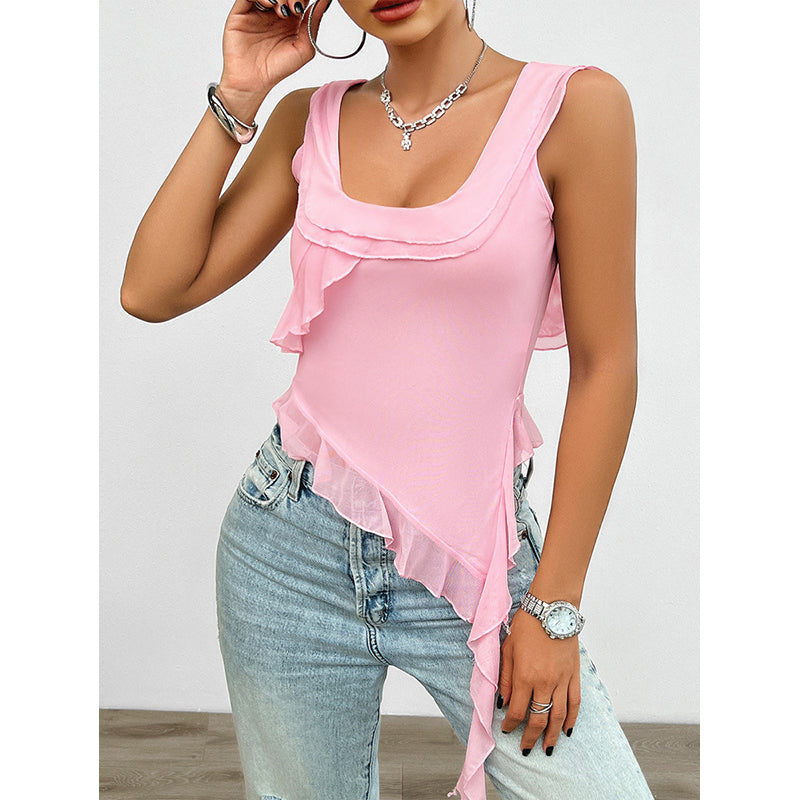 Scoop Neck Sleeveless Gathered or Pleated Top