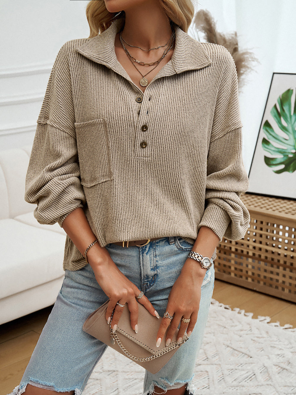 Women Solid Shirt Collar Top