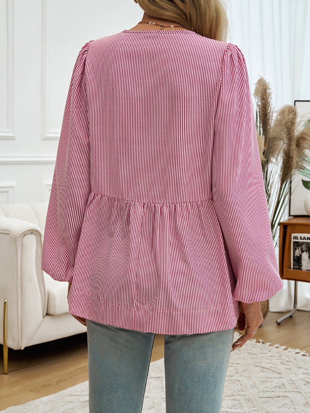 Women Striped Tie-Up Neck Top